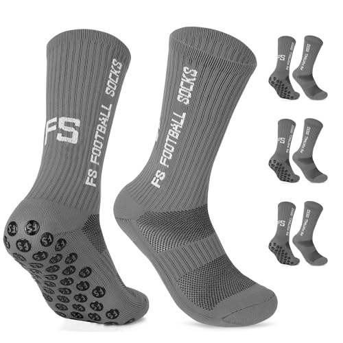 Gohanny Fußballsocken 3 Paar Rutschfeste Fußball Socken, Größen 39-36, Fussball Socken für Damen & Herren - Anti-Rutsch Grip Fußball Socken- Sportsocken Atmungsaktiv, Grau von Gohanny