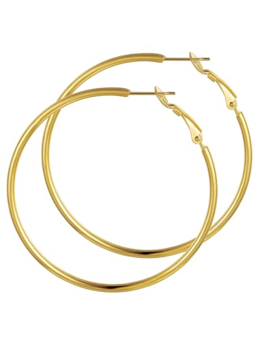 GoldChic Damen Creolen Edelstahl Übertrieben Geometrisch Creolen Ohrringe Classic Einfach Creolen Hoop Groß Creolen Huggie Gold Creolen in Groß 50mm Accessoires von GOLDCHIC JEWELRY