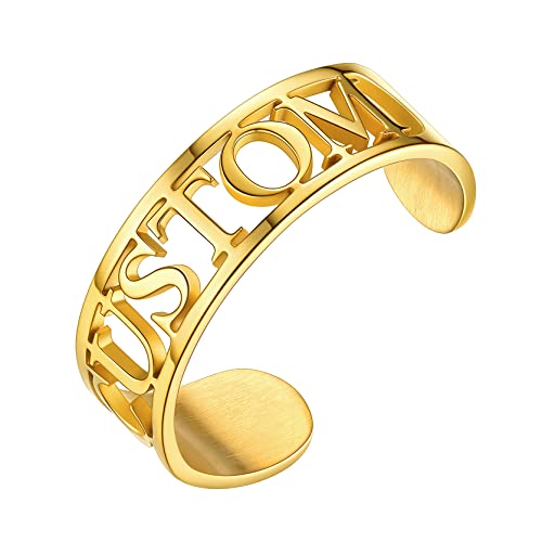 GOLDCHIC JEWELRY Anpassbare einstellbare offene Name Ring personalisierte geschliffene Name Ring in Gold 6.5mm Breit Geschenk für Hochzeit Weihnachten Geburtstag von GOLDCHIC JEWELRY