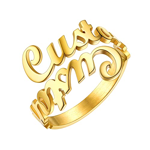 GOLDCHIC JEWELRY Edelstahl einstellbare offene Name Ring personalisierte anpassbare Namensring doppelte Ring mit Name Gravur in Gold Geschenk für Hochzeit Weihnachten Geburtstag von GOLDCHIC JEWELRY