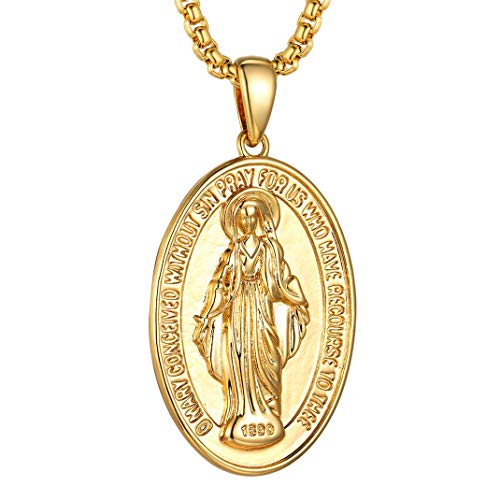 GoldChic Heilige Maria Magdalena Kette Damen Marienbild Anhänger Kupfer Halskette Medaille Jungfrau Maria 18K Vergoldet Jungfrau Maria Medaille für Damen/Mädchen von GOLDCHIC JEWELRY