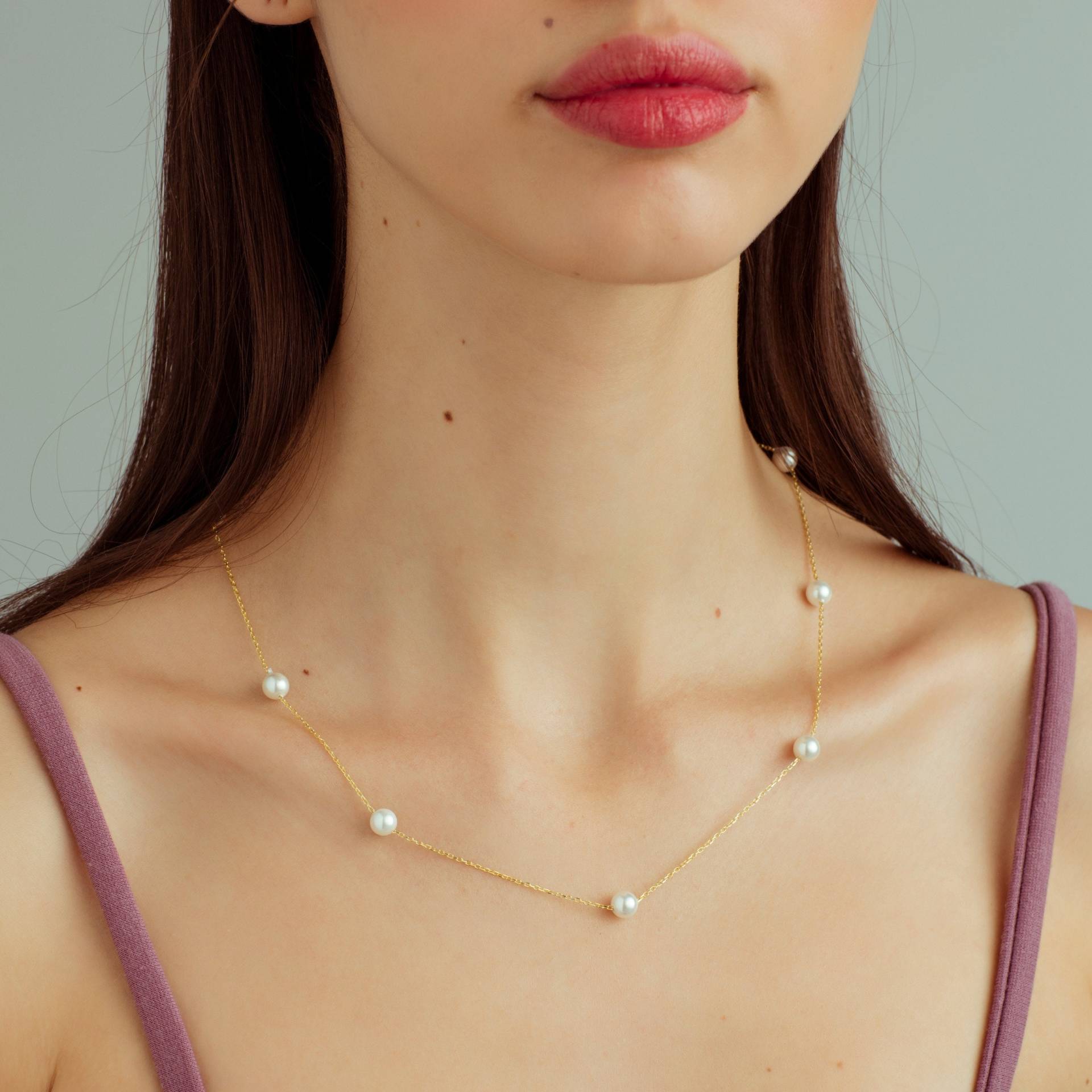 14K Gold Perlenkette, Echte Perlen Halskette, Zierliche Süßwasserperlen Winzige Hochzeitsschmuck von GoldJewelryWorkshop