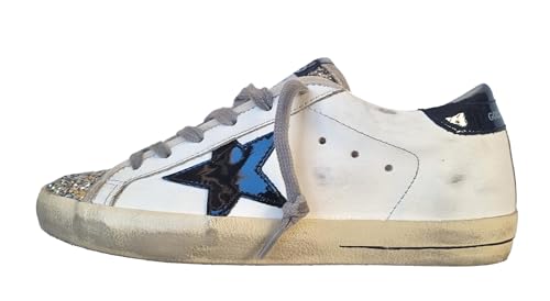 Golden Goose Damenschuhe Superstar Vintage Glitter 10238 Weiß und Schwarz, Weiß Silber und Schwarz, 37 EU von Golden Goose