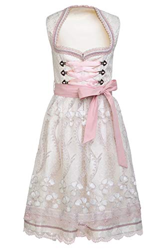 Goldenburg Dirndl Damen Midi mit Schürze 2tlg I Deutsche Marke I Edle Frauen Trachten aus Jaquard mit Spitzenschürze I Trachtenkleid von Gr 34 bis 46 GB1901s (Creme-weiß, 34) von Goldenburg