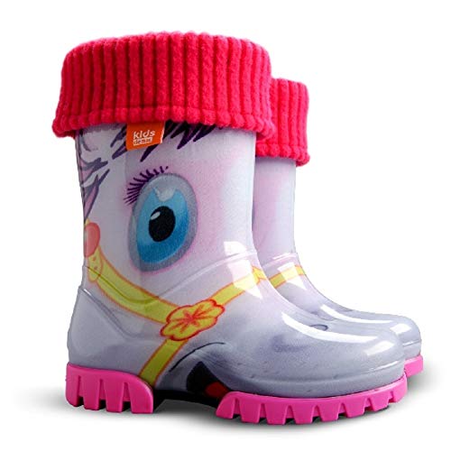 Demar LUX Gummistiefel Regenstiefel Kinderstiefel gefüttert mit Innensocken Mädchen Jungen (26/27, Pony) von Goldkids