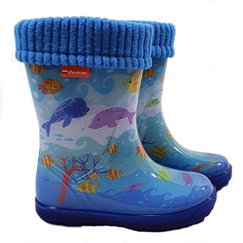 Demar LUX Gummistiefel Regenstiefel Kinderstiefel gefüttert mit Innensocken Mädchen Jungen (Ozean, Numeric_20) von Goldkids