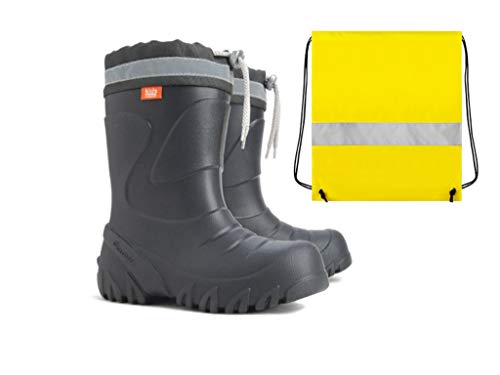 Demar Ultra Leichte Gummistiefel Lammfell Gefüttert Winterstiefel Winterschuhe Mammut + Schuhbeutel Neon Gelb (24/25) von Goldkids