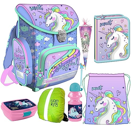 Einhorn Unicorn Rucksack Kinder Schulrucksack Federmäppchen Federtasche Kinder Federmappe Zuckertüte Gelstift Turnbeutel Lunchset 8er Set Mädchen von Goldkids