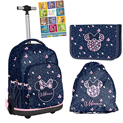 Goldkids Minnie Mouse Disney Trolley Rucksack Ranzen Federmappe Federtasche Turnbeutel Aufgabenheft für die Grundschule 4Teile Set. Geeignet ab der ersten Klasse der Grundschule. von Goldkids