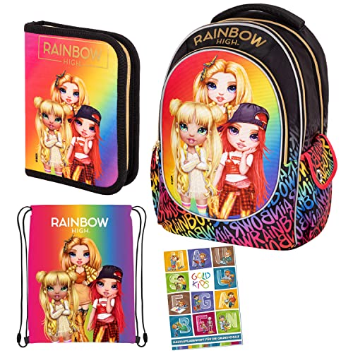 Goldkids Set 4er Schulranzen Ranzen Federmappe Turnbeutel Aufgabenheft Rainbow High Motiv geeignet ab der ersten Klasse der Grundschule von Goldkids