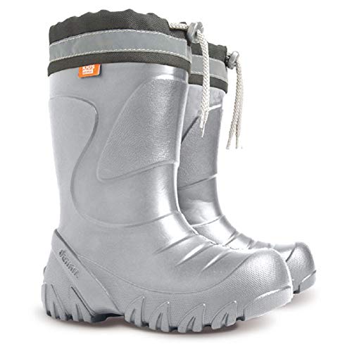 Ultra Leichte Gummistiefel Lammfell Gefüttert Winterstiefel Winterschuhe Mammut (24/25, Silber Schwarz) von Goldkids