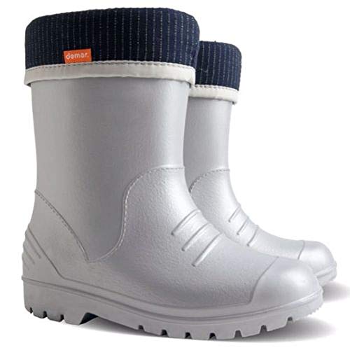 Kinder Gummistiefel Demar Dino Regenstiefel Kinderstiefel leichte Thermostiefel für Mädchen Jungen Kids (22/23, Silber) von Goldkids