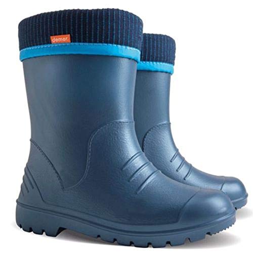 Kinder Gummistiefel Demar Dino Regenstiefel Kinderstiefel leichte Thermostiefel für Mädchen Jungen Kids (24/25, Dunkelblau) von Goldkids