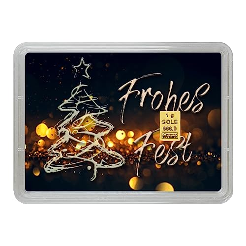 Goldbarren 1g – Geschenk Motivbox “Frohes Fest” - Weihnachten - Feingold 999,9 von Goldstücke24