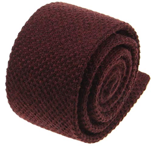 Herren Strickkrawatte, 100 % Wolle, einfarbig, dünn, rustikale Hochzeit - Rot - Medium von Gollate