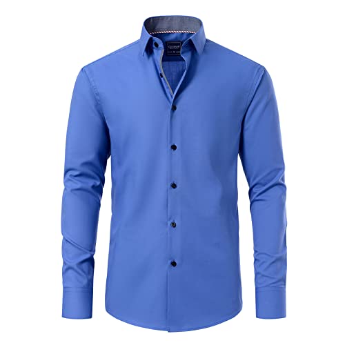 Gollnwe Herren Langarm Regular Fit Casual Hemden Kontrast Kragen und umwandelbare Manschetten Kleid Hemd Blau M von Gollnwe