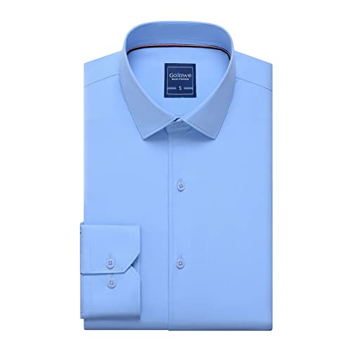 Gollnwe Herren Stretch Bambus Bügelfreies Kleid Shirt Langarm Einfarbig mit umwandelbarer Manschette Hellblau XL von Gollnwe