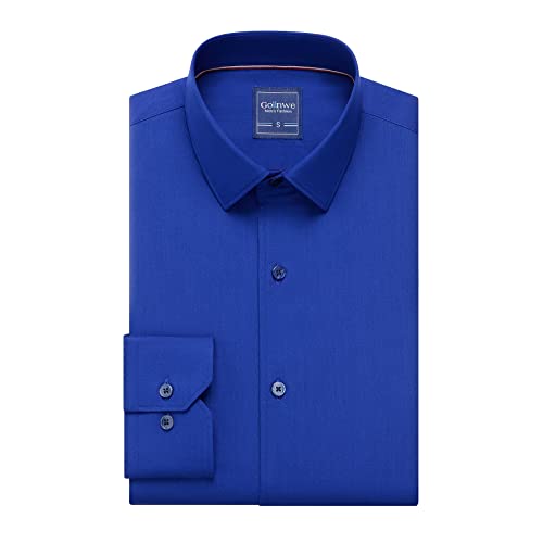 Gollnwe Herren Stretch Bambus Bügelfreies Kleid Shirt Langarm Einfarbig mit umwandelbarer Manschette Royal blau L von Gollnwe