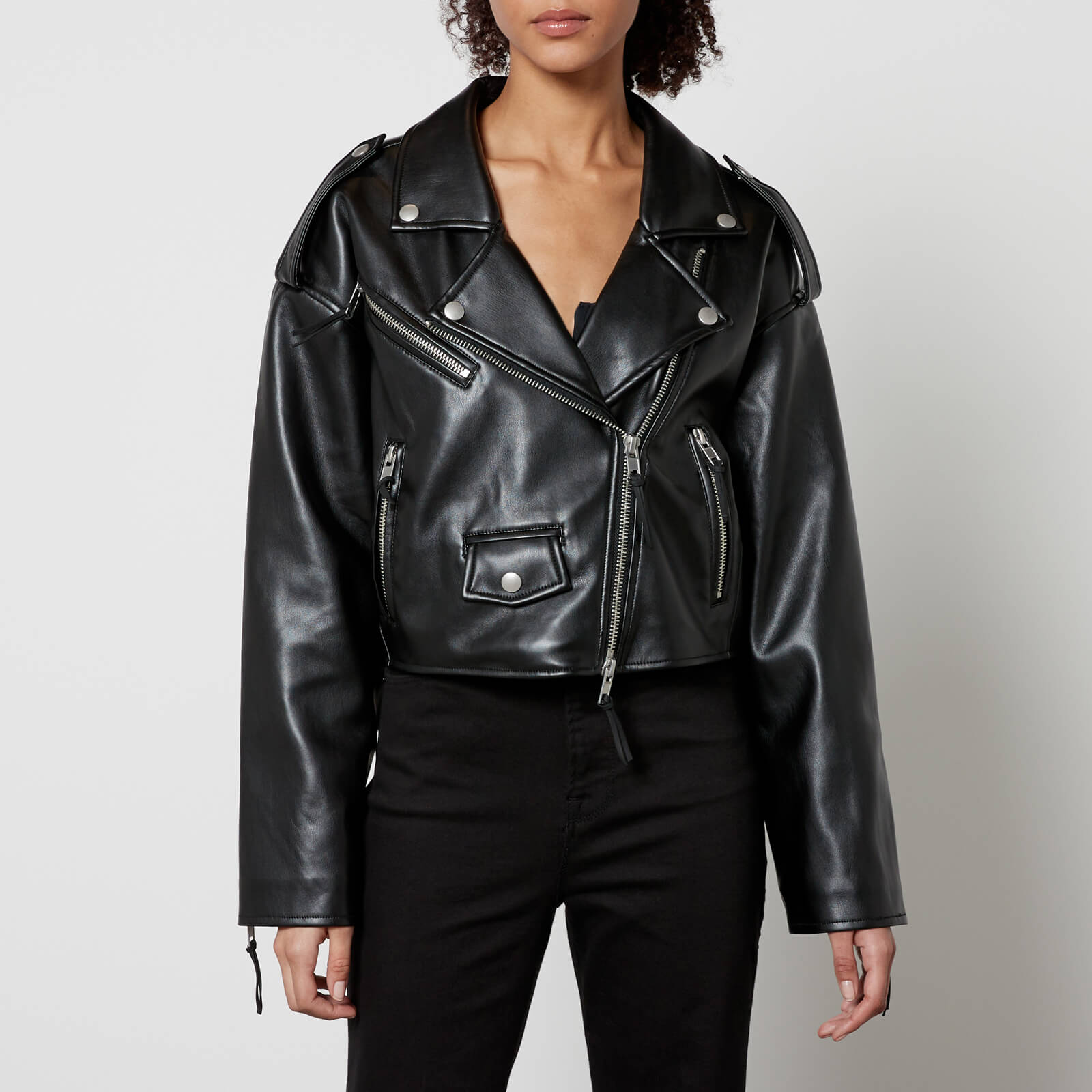 Good American Crop Moto Cropped Faux Leather Jacket - L/XL von Good American