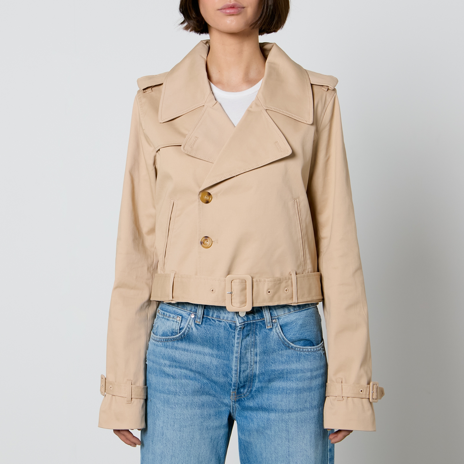 Good American Chino Gaberdine Cropped Trench Jacket - L/XL von Good American