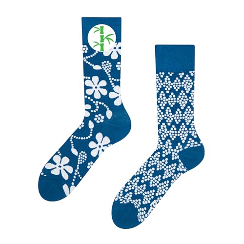 Dedoles Socken Regular normale Höhe Unisex Damen Herren Baumwolle viele lustige Designs Weihnachtssocken Fussball Fahrrad Pferde Pflanzen Feuerwehr, Farbe Blau, Motiv Blaudruck, Gr. 39-42 von Dedoles