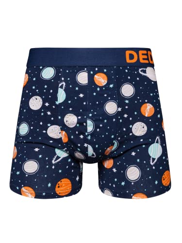 Dedoles Boxershorts Herren & Jungen Unterwäsche Trunks Baumwolle lustige Designs Dinosaurier Hamster Spiele Maulwurf Geschenk, Farbe Blau, Motiv Kosmos Unterhose, Gr. XL von Dedoles