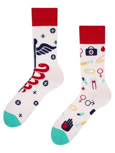 Dedoles Socken Unisex Damen Herren & Kinder Baumwolle viele lustige Designs 1 Paar Geschenk links rechts verschieden, Farbe Weiß, Motiv Gesundheit, Gr. 43-46 von Dedoles