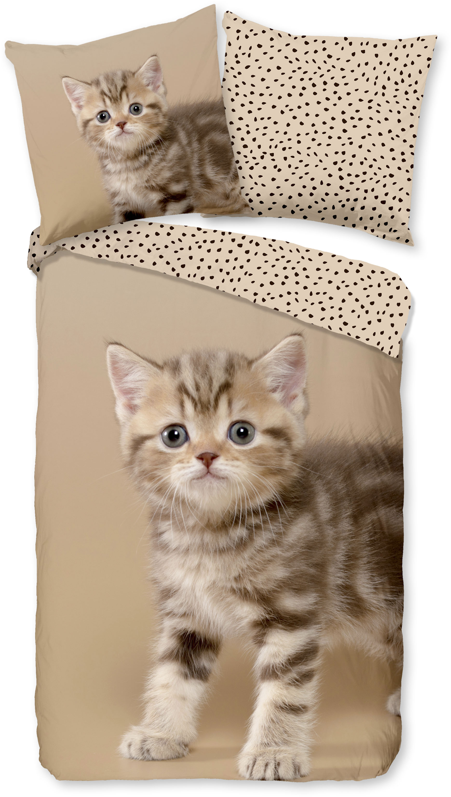 good morning Kinderbettwäsche "Stripe kitty", (2 tlg.), 100% Baumwolle/ Flanell (Biber) von Good Morning