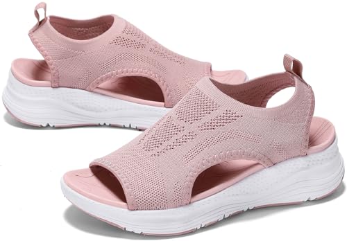 GoodValue Bequeme orthopädische Damen-Sandalen mit Fußgewölbeunterstützung, für Walking, Sport, athletische Sandalen, offener Zehenbereich, Slipper, Plantarfasziitis, Plateau-Sandalen, Pink, 37.5 EU von GoodValue