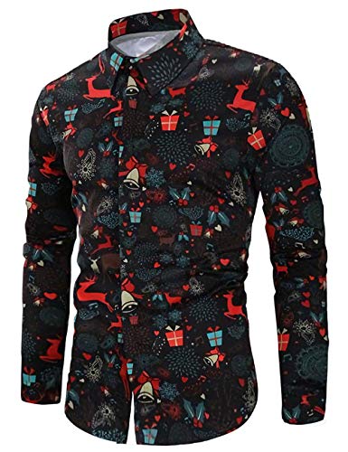 Goodstoworld Weihnachtshemd Herren Männer Weihnachten Hemd Modern 3D Muster Bedruckte Langärm Slim Fit Bügelfrei Freizeithemd Hawaiihemd L von Goodstoworld