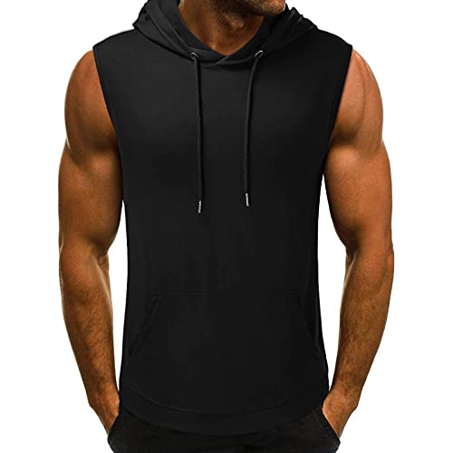 Goosuny Tank Top Herren Sommer Sportshirt Ärmellos Hoodie Fitness Muskelshirt Gym Workout Hoodie Slim Fit Männer Bodybuilding T-Shirt Trainingsshirt Weste Unterhemden mit Handytaschen von Goosuny