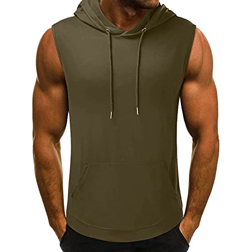 Goosuny Tank Top Herren Sommer Sportshirt Ärmellos Hoodie Fitness Muskelshirt Gym Workout Hoodie Slim Fit Männer Bodybuilding T-Shirt Trainingsshirt Weste Unterhemden mit Handytaschen von Goosuny