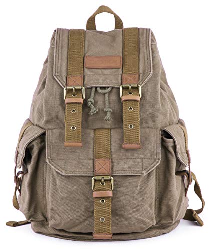 Gootium Canvas Rucksack Backpack Wanderrucksack Vintage Rucksäcke Unisex - Olivgrün-s von Gootium