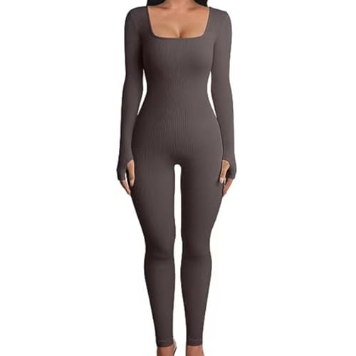 Damen Yoga-Jumpsuits,Yoga-Jumpsuits für Damen, Langarm, figurbetont, solide Outfits, Club-Strampler, Overalls, Ganzkörper-Bodys für Damen, Langarm-Body Goowafur von Goowafur