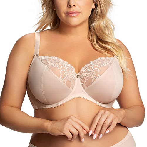 Gorsenia Dame Soft BH Dessous Stickerei Gemustert Regulierbar Träger K698 Vera, Beige,95J von Gorsenia