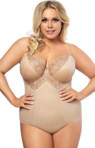 Gorsenia K356 Gala Body Dame Maxi Shapewear Stickerei Soft-Cups Regulierbar EU, Beige,75E von Gorsenia