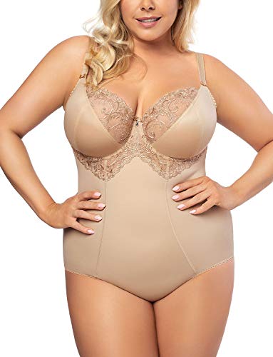 Gorsenia K356 Gala Body Dame Maxi Shapewear Stickerei Soft-Cups Regulierbar EU, Beige,75F von Gorsenia