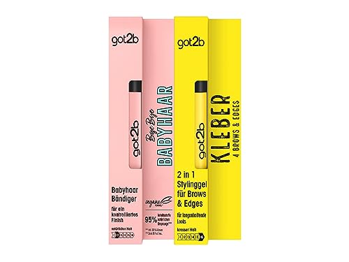 got2b Haar Mascara-Bürste Bye Bye Babyhaar, Bürste zum Babyhaare Fixieren, für unterwegs(1x16 ml) & GOT2B 2in1 Stylinggel Kleber 4 Brows & Edges 1x16 ml von Got2B