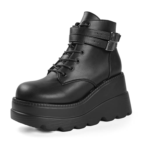 Gothniero Goth Plateaustiefel Schwarz Gothic Chunky Heel Stiefel für Frauen Combat Ankle Boots Wedge Booties mit seitlichem Reißverschluss Schnürschuh Größe 36-42, Schwarz3, 39 EU Gothniero Goth Plateaustiefel Schwarz Gothic Chunky Heel Stiefel für Frauen Combat Ankle Boots Wedge Booties mit seitlichem Reißverschluss Schnürschuh Größe 36-42, Schwarz3, 39 EU von Gothniero