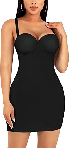 Gotoly Damen Unterkleid Trägern Figurformende Miederkleid Shapewear Full Slip Dress Body Shaper mit integriertem BH Formende Bodys Shaping Bodysuit (Schwarz,XL) von Gotoly