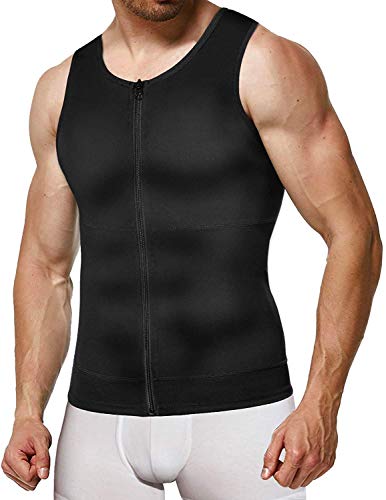 Gotoly Herren-Kompressions-Shirts, Bauchweg-Unterhemden, Shapewear, Taillentrainer, Bodyshaper, Weste, Reißverschluss, Tanktop Gr. M, Schwarz von Gotoly