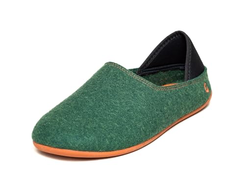 Gottstein Filzhausschuh Wool Slip-On für Damen & Herren - Hausschuh mit weichem Fersenriemen - Filzhausschuh mit Gummi-Sohle Green/Orange | 38 von Gottstein