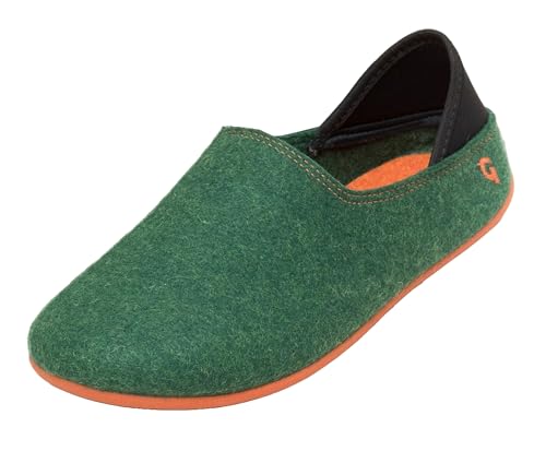 Gottstein Filzhausschuh Wool Slip-On für Damen & Herren - Hausschuh mit weichem Fersenriemen - Filzhausschuh mit Gummi-Sohle Green/Orange | 40 von Gottstein