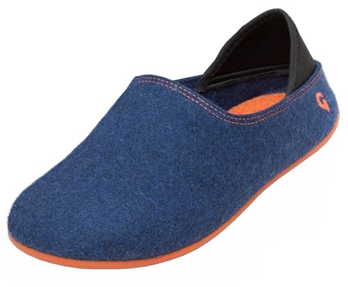 Gottstein Filzhausschuh Wool Slip-On für Damen & Herren - Hausschuh mit weichem Fersenriemen - Filzhausschuh mit Gummi-Sohle Midnight/Orange | 37 von Gottstein