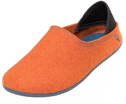 Gottstein Filzhausschuh Wool Slip-On für Damen & Herren - Hausschuh mit weichem Fersenriemen - Filzhausschuh mit Gummi-Sohle Orange/Petrol | 38 von Gottstein