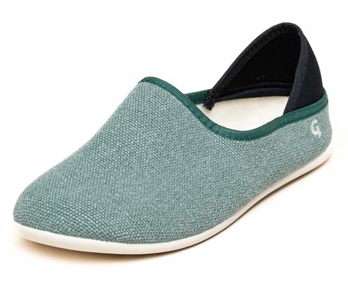 Gottstein Linen Slip-on Hausschuh für Damen & Herren - Leinenhausschuh mit Gummisohle für Drinnen & Draußen - Veganer Barfusschuh = 15396 Bluegreenmele | 39 von Gottstein