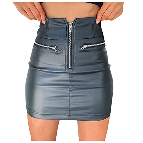 Graceyo Damen Mini Lederrock mit Reißverschluss, Sexy Minikleider Figurbetont Minirock Bodycon kurz Leder-Optik Freizeit Bleistiftrock Clubwear Kunstleder Röcke Hohe Taille A-Linie Rock Partyrock von Graceyo