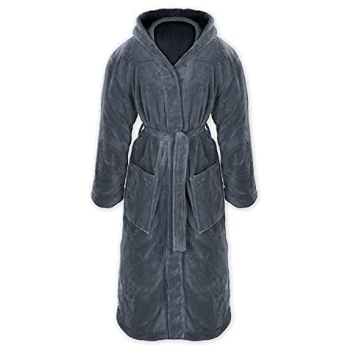 Gräfenstayn® Damen & Herren Kuschelfleece Bademantel mit Kapuze Größe S-XXXL mit Öko-Tex Standard 100 Flanell Fleece (M, Anthrazit) von Gräfenstayn