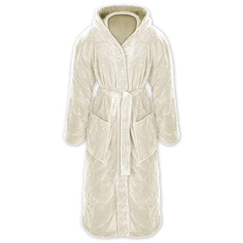 Gräfenstayn® Damen & Herren Kuschelfleece Bademantel mit Kapuze Größe S-XXXL Öko-Tex Standard 100 Flanell Fleece (S, Creme) von Gräfenstayn