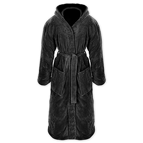 Gräfenstayn® Damen & Herren Kuschelfleece Bademantel mit Kapuze Größe S-XXXL Öko-Tex Standard 100 Flanell Fleece (XXXL, Schwarz) von Gräfenstayn